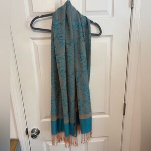 Elegant Blue and Brown Pashmina Patterned Scarf